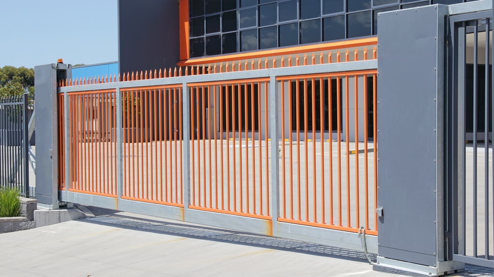 Modern orange and gray sliding gate