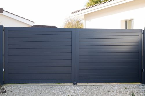Steel,Door,Large,Gray,Metal,Gate,Fence,On,Modern,House Steel,Door,Large,Gray,Metal,Gate,Fence,On,Modern,House